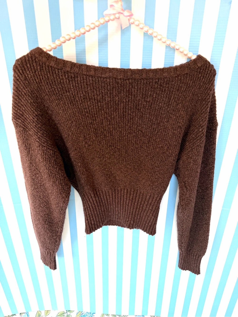 Zara Off-the-Shoulder Chocolate Brown Knit Sweater